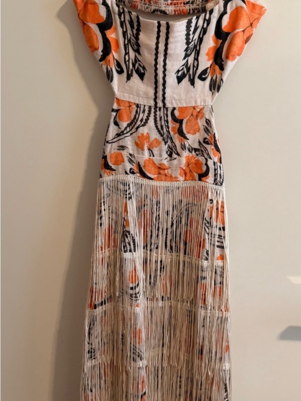 Anthropologie Celandine Floral Cutout Fringe Maxi Dress, Peach & White- Like New - Picture 5 of 10